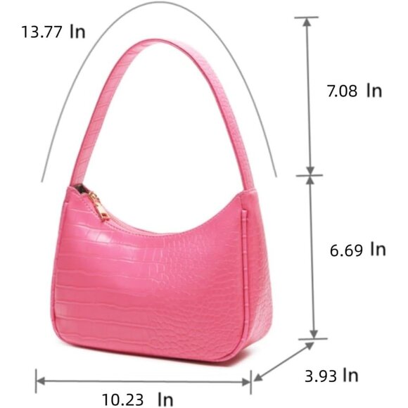 Women Crocodile Pink Imported Polyester Leather Zipper Closure Tote Handbag - Picture 3 of 7